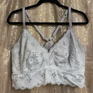 Aerie Light Gray Lace Racerback Bralette, XXL thumbnail 1