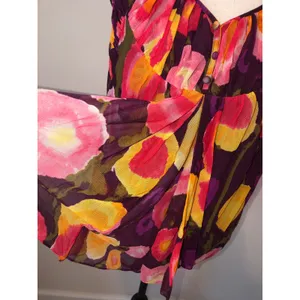 August Silk Mesh Top Size L Abstract Floral Red Purple Y2K Buttons Tank Babydoll Flowy Cool thumbnail 4