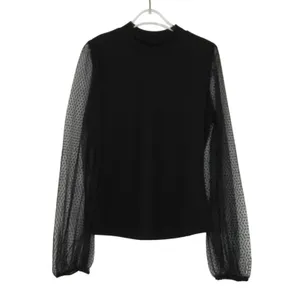Lulu's Try To Keep Up Black Balloon Mesh Sleeve Mock Neck Top Medium thumbnail 4