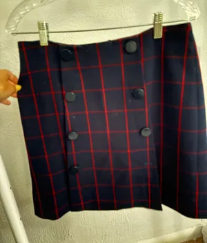 LOFT Navy and Red Checkered A-Line Skirt thumbnail 1
