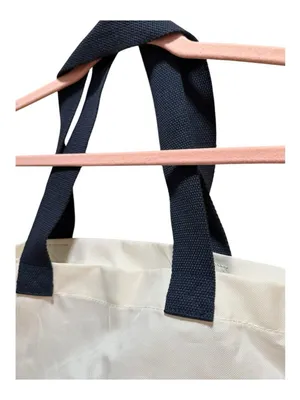 Aerie #AerieREAL Large Canvas Tote Bag Polka Dot Bottom Cream Navy NWT thumbnail 3