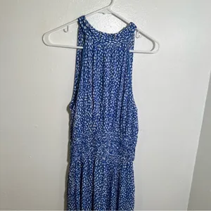 Pinch Women's Size Small Sleeveless High Neck Maxi Dress Blue White Dots Elastic thumbnail 3