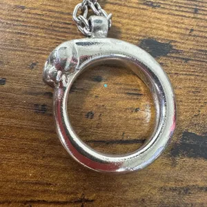 Cartier Silver Metal Panther Circle Keychain Bag Charm Engraved Pendant thumbnail 13