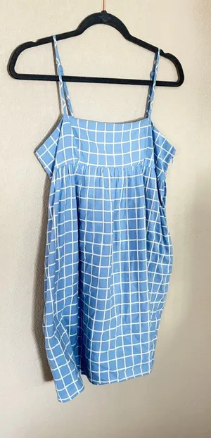 Urban Outfitters Light Blue and White Grid Sundress thumbnail 1
