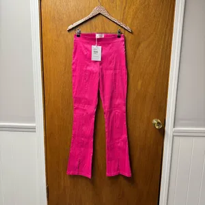 Hosbjerg Elora High Waist Pink Flare Pants Slit Hems Hot Pink Medium M NWT NEW thumbnail 13