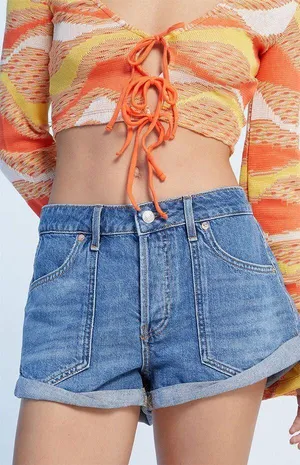 NWT Free People Beginner's Luck Slouchy Roll Cuff Denim Shorts. Size 28 thumbnail 1