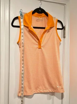 Nike Dri Fit Gold Size XS Sleeveless V Neck Collared Athletic Top Orange Stripes thumbnail 6