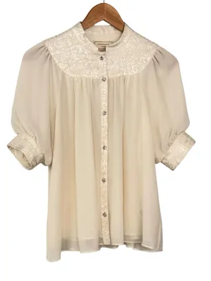 ANTHROPOLOGIE Moulinette Soeurs Victorian Style Short Sleeve Blouse Size 0 thumbnail 1