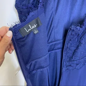 Lulu’s Dance All Evening Navy Lace Halter Neck Maxi Evening Gown L thumbnail 4