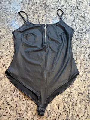 iris Black Faux Leather Zip-Front Bodysuit thumbnail 1