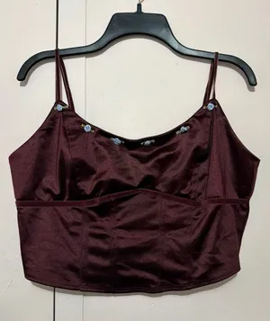 Wild Fable Burgundy Satin Cami with Blue Rose Detail thumbnail 1
