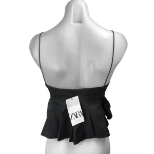 NEW Zara Women's Black Sleeveless Cami Camisole Tank Peplum Crop Top Size XS thumbnail 2