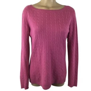 100% Cashmere Pink Ribbed Crew Neck Long Sleeve Sweater by Tweeds M thumbnail 2