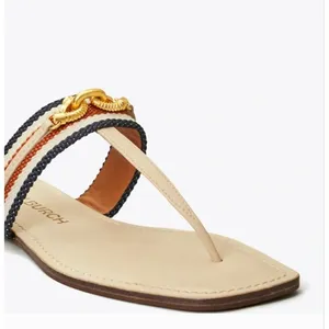 Tory Burch Jessa Cream Thong Nautical Preppy Sandal Size 7.5 thumbnail 7