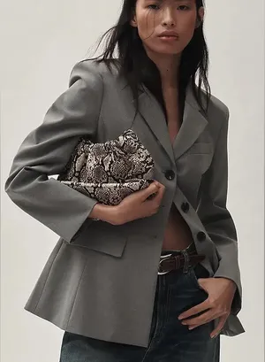 NWT Avec Les Filles x Anthropologie Sculpted Hourglass Blazer Jacket Grey Size S thumbnail 1