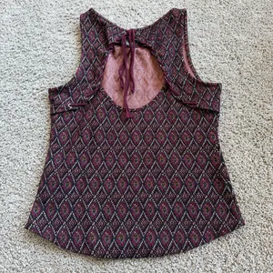 Free People Burgundy Black Patterned Tank With Open Back Detail Size Medium thumbnail 5