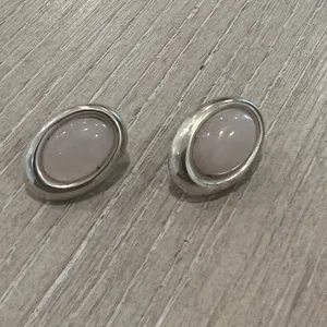 Authentic Rose Quartz Sterling Silver Earrings Pink thumbnail 2