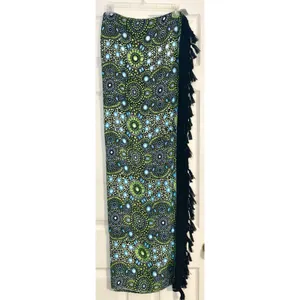 Wayan Natural Wear Sarong Cover Up Lime Green Blue Mandala Fringe Scarf Festival thumbnail 5