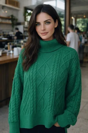 Show Me Your Mumu Sweater Green Cable Knit Turtleneck Quiet Luxury‎ Old Money L thumbnail 1