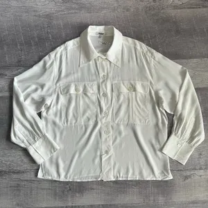 Madewell NEW 100% Silk Utility Pocket Button Up Shirt Women XL Cream Classic thumbnail 3