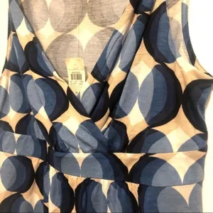 Ann Taylor Tank Blue White Beige Geo Print Office Chic Summer Top S thumbnail 4