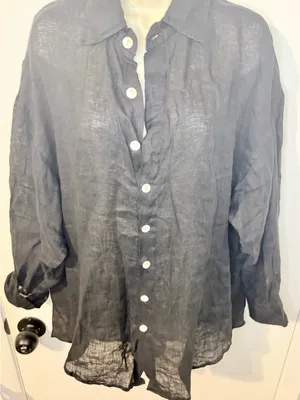 Vitamin A Eco Linen Oversized Collared Long Sleeve Shirt Black Women's Size S thumbnail 4