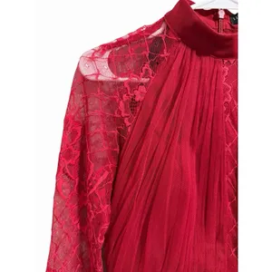 Little Mistress Lace Long Sleeve High Neck Maxi Dress‎ Red Women's Size 6 thumbnail 7