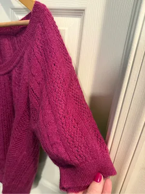 Express Magenta Short Sleeve Knit Mohair Wool Blend Scoop Neck Sweater thumbnail 4