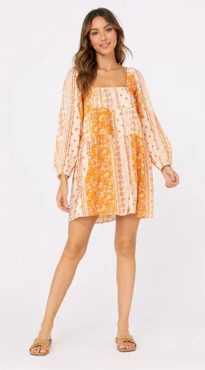 🌼 En Crème Boho Patchwork Mini‎ Dress Large NWT 🌼 Orange thumbnail 1