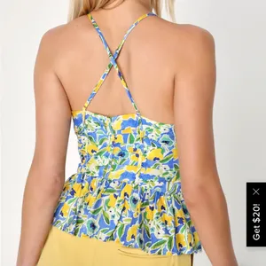 Lulus Artful Allure Blue Multi Floral Sleeveless Peplum Cami Top Medium thumbnail 4