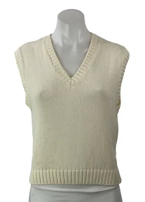 Zara Women's Cream Classic Sleeveless Ribbed Knit Fitted V-neck Sweater Top Sz M thumbnail 1