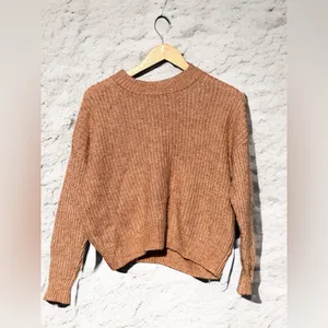 Aerie chunky knit sweater in a light brown or burnt orange color thumbnail 2