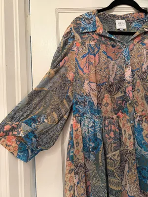 Misa Los Angeles Multicolor Paisley Tiered Mini Dress in Blue, Pink & Cream thumbnail 2