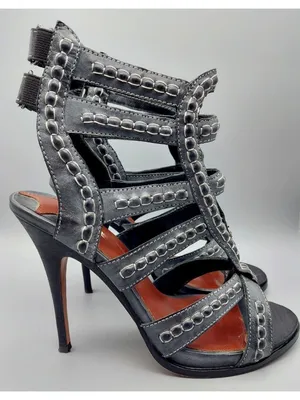 Leon Max All Leather High Heel 4.75" Tall Gray Strappy Shoes Size 8M Sexy thumbnail 5