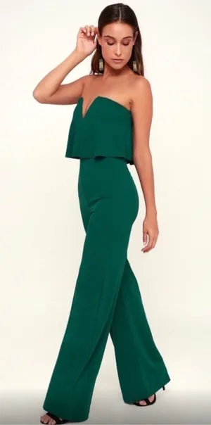LuLus Power of Love Emerald Green Strapless‎ Jumpsuit size small thumbnail 1