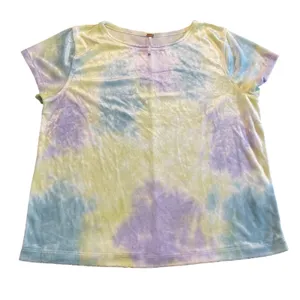 Free People Top Womens XL Pastel Tie Dye Velvet Boho Short Sleeve Raw Hem Tee thumbnail 2