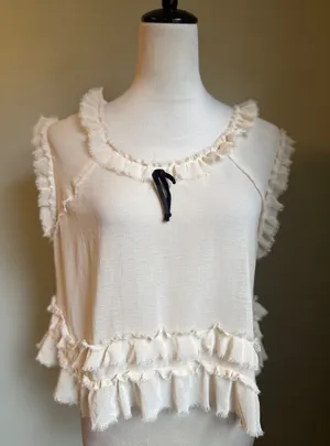 Kimchi Blue Cream Ruffle Cropped Tank Top M boho whimsi fairy cottage Y2K dainty thumbnail 1