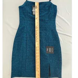 Lulus Blue Glitter Mini Dress Spaghetti Strap Square Neck NWT M Zipper‎ Broken thumbnail 9