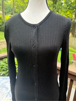 Zara Black Ribbed Button-Front Long Sleeve Dress size m medium thumbnail 2