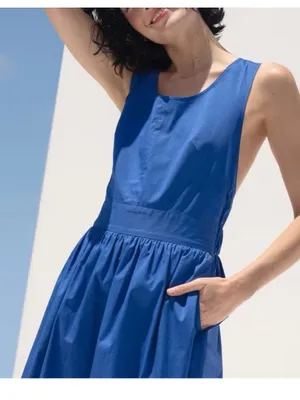 Everlane Clean Cotton Cross-Back Midi Dress Azure Blue Ooen-back Sundress 2 thumbnail 3