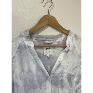 Aerie Blue Gray Tie Dye Button Front‎ Cotton Oversized Shirt Size M thumbnail 3