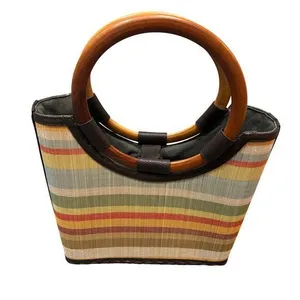 Mad by Design Striped Tote with Wooden Handles thumbnail 1