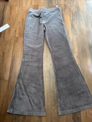 Aerie grey ribbed corduroy flare pants with an elastic waist thumbnail 4