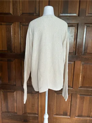 Vintage‎ L.L. Bean Sweater Womens Large Cream Henley Cotton Knit USA Made 90s thumbnail 3