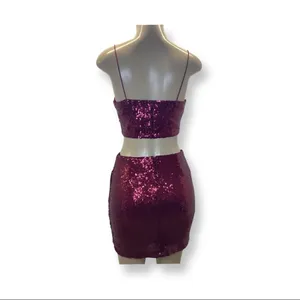 B. Smart Size Medium Wine Sequence Mini Skirt & Crop Top Set. New thumbnail 3