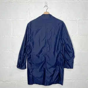 Lands' End Women's Navy Blue Long Zipper Button Gingham Lined‎ Trench Coat Small thumbnail 2