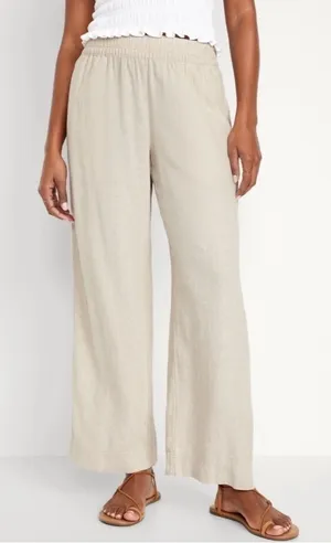 NEW Old Navy High-Waisted Linen-Blend Wide-Leg Pants in Natural Linen - M Tall thumbnail 1