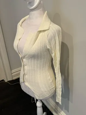White Fox Off White Button Down Fitted Sweater thumbnail 2