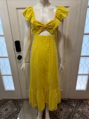 Farm Rio x Anthropologie Yellow Cotton Keyhole Midi Dress Size Small $198 thumbnail 4