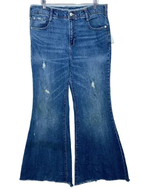 PILCRO Anthropologie Blue Denim Distressed Wide Leg Flare Jeans Womens Size 31 thumbnail 2